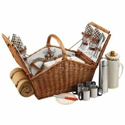 Coupon 😀 Picnic At Ascot Deluxe Huntsman Picnic Basket For 4 With Coffee & Blanket Set Home Outdoor Decor & Accessories ⭐