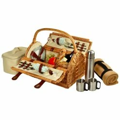 Promo 😀 Picnic At Ascot Deluxe "Sussex" Basket For 2 With Blanket & Coffee Set Home Outdoor Decor & Accessories ⌛