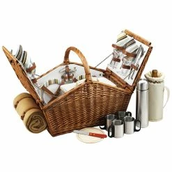 Brand new 😀 Picnic At Ascot Huntsman Basket For Four With Coffee Set Home Outdoor Decor & Accessories 😍